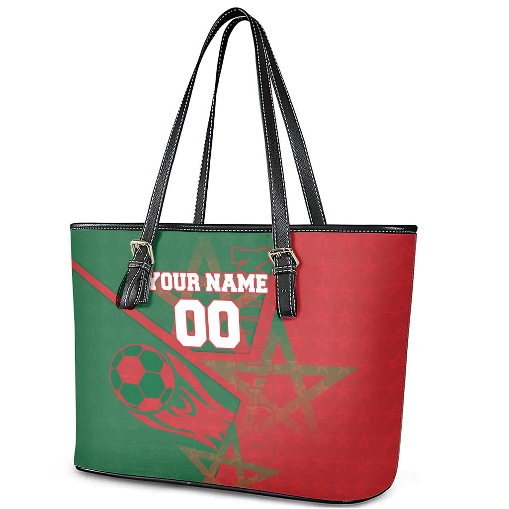 Personalized Morocco Football Leather Tote Bag Geometric Star Flag Soccer National Pride
