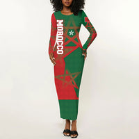 Personalized Morocco Football Long Sleeve Bodycon Dress Geometric Star Flag Soccer National Pride
