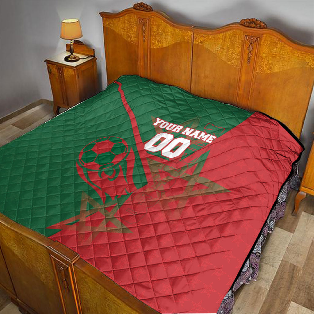 Personalized Morocco Football Quilt Geometric Star Flag Soccer National Pride