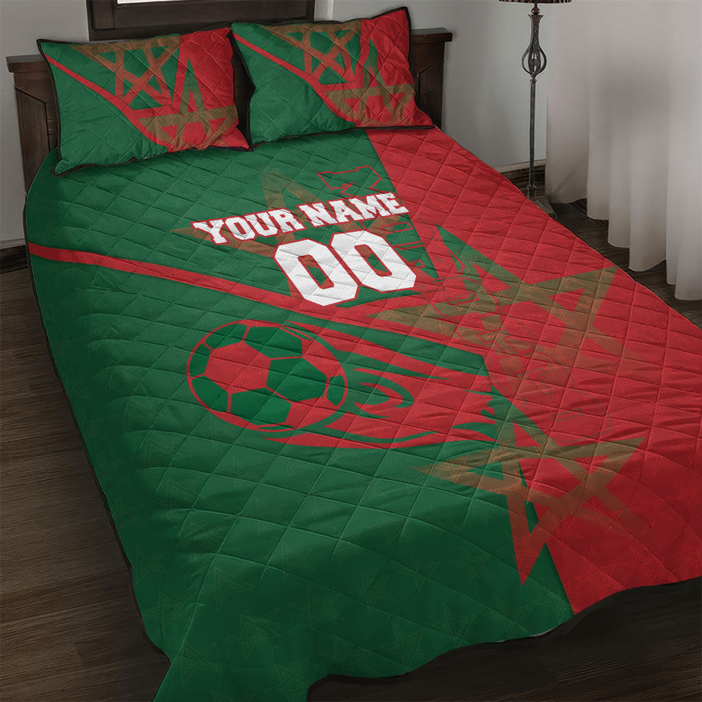 Personalized Morocco Football Quilt Bed Set Geometric Star Flag Soccer National Pride