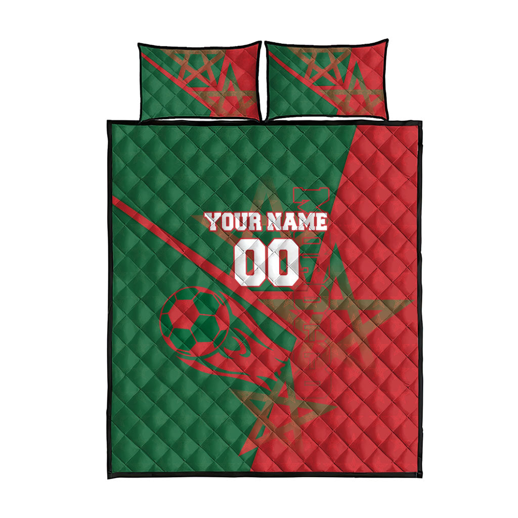 Personalized Morocco Football Quilt Bed Set Geometric Star Flag Soccer National Pride