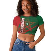 Personalized Morocco Football Raglan Cropped T shirt Geometric Star Flag Soccer National Pride