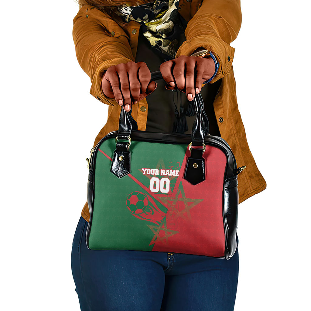 Personalized Morocco Football Shoulder Handbag Geometric Star Flag Soccer National Pride