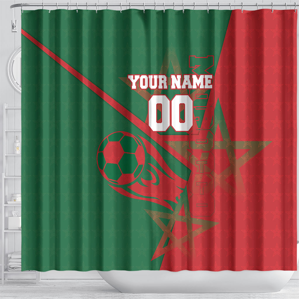 Personalized Morocco Football Shower Curtain Geometric Star Flag Soccer National Pride