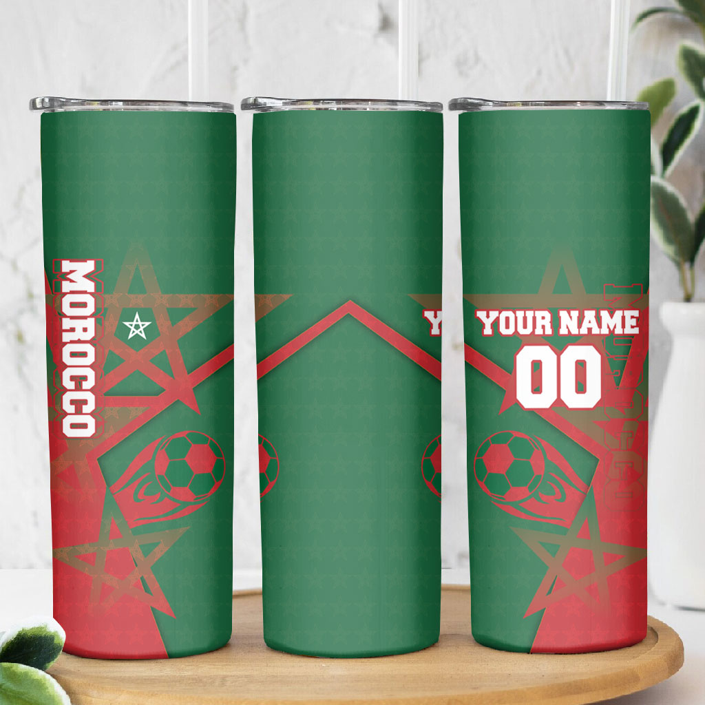 Personalized Morocco Football Skinny Tumbler Geometric Star Flag Soccer National Pride