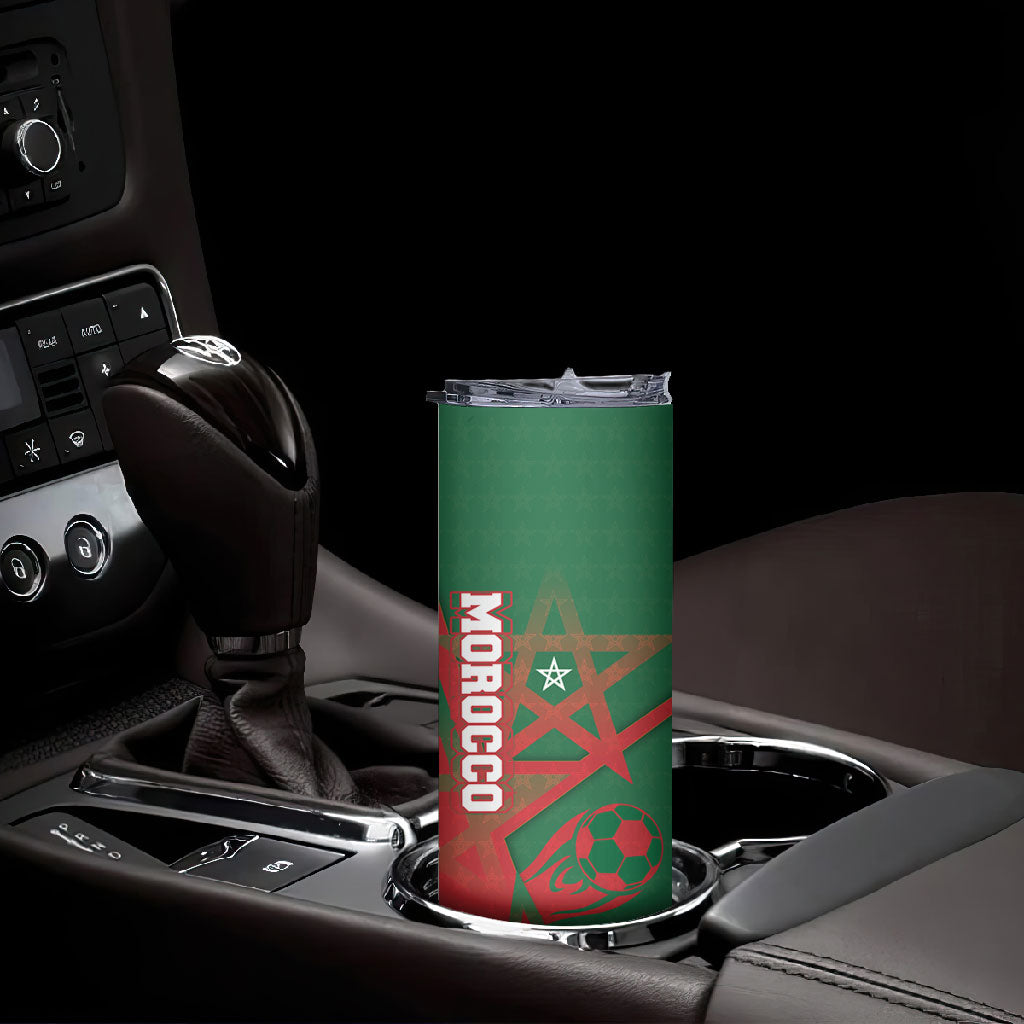 Personalized Morocco Football Skinny Tumbler Geometric Star Flag Soccer National Pride