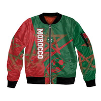 Personalized Morocco Football Sleeve Zip Bomber Jacket Geometric Star Flag Soccer National Pride