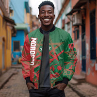 Personalized Morocco Football Sleeve Zip Bomber Jacket Geometric Star Flag Soccer National Pride