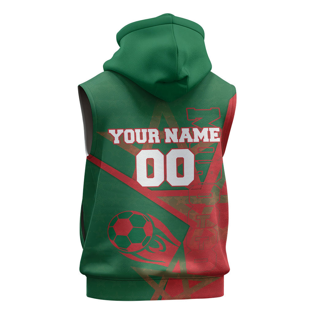 Personalized Morocco Football Sleeveless Zip Hoodie Geometric Star Flag Soccer National Pride