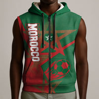 Personalized Morocco Football Sleeveless Zip Hoodie Geometric Star Flag Soccer National Pride