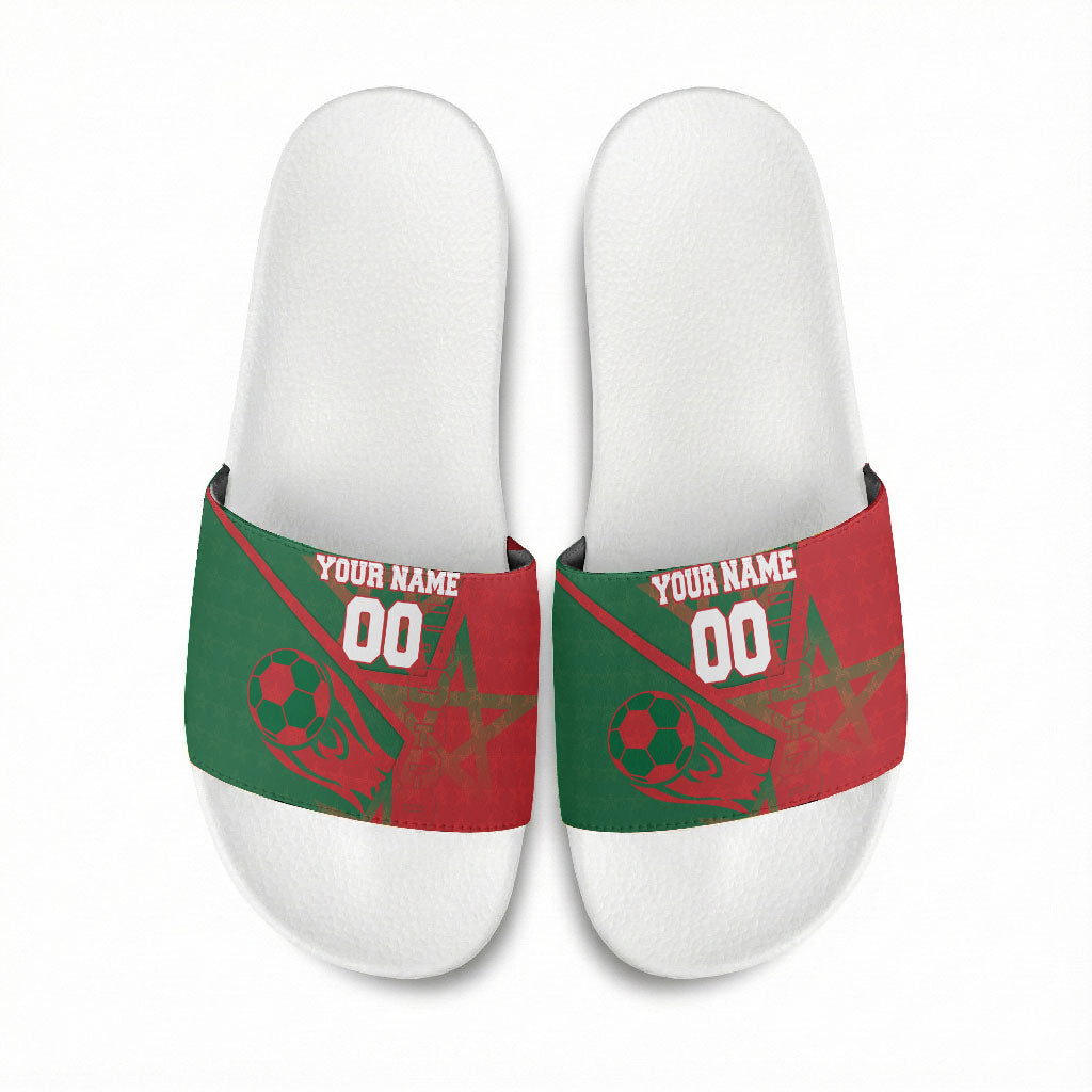 Personalized Morocco Football Slide Sandals Geometric Star Flag Soccer National Pride