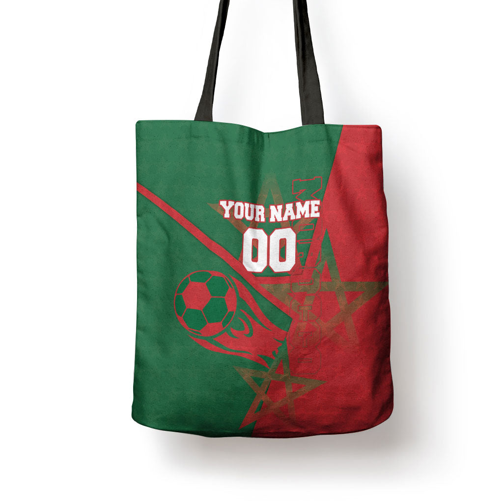 Personalized Morocco Football Tote Bag Geometric Star Flag Soccer National Pride