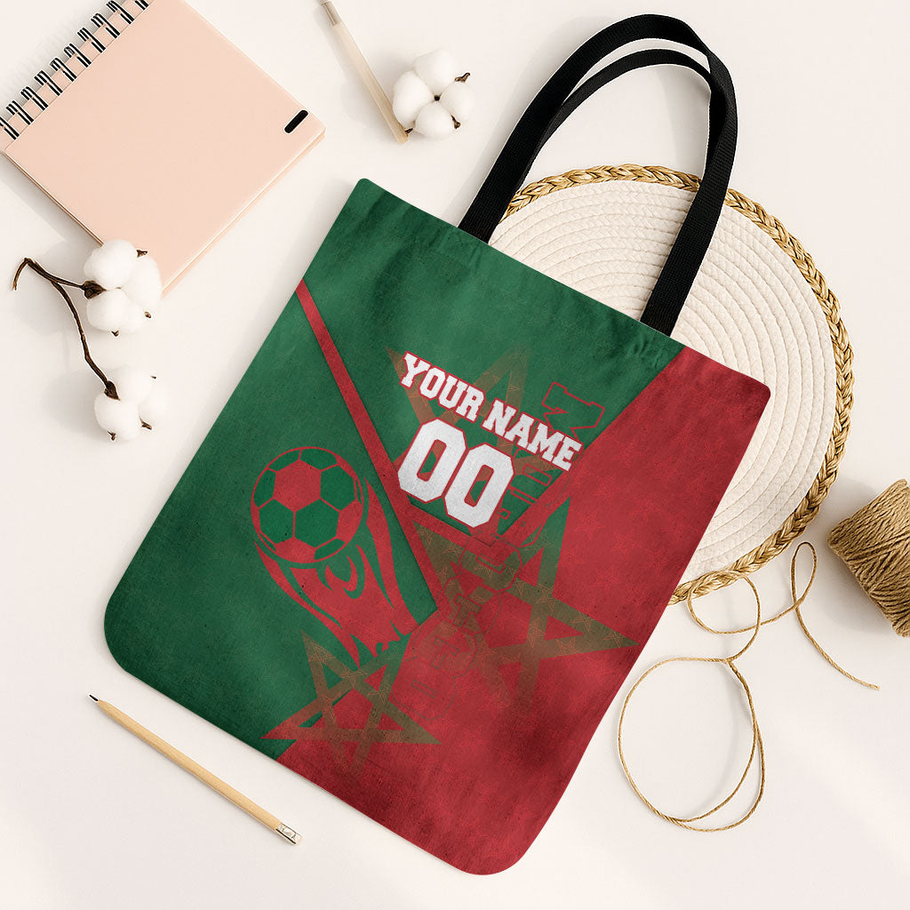 Personalized Morocco Football Tote Bag Geometric Star Flag Soccer National Pride
