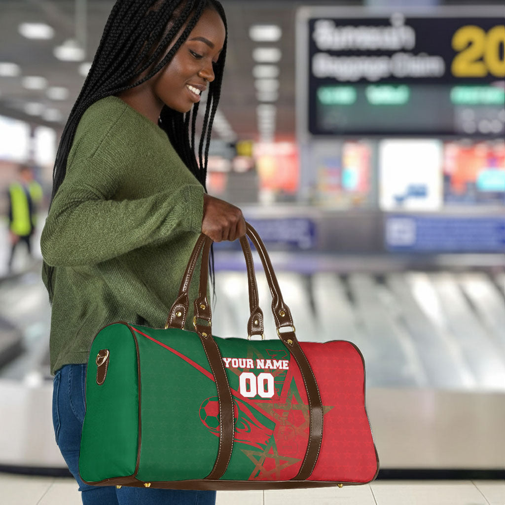 Personalized Morocco Football Travel Bag Geometric Star Flag Soccer National Pride