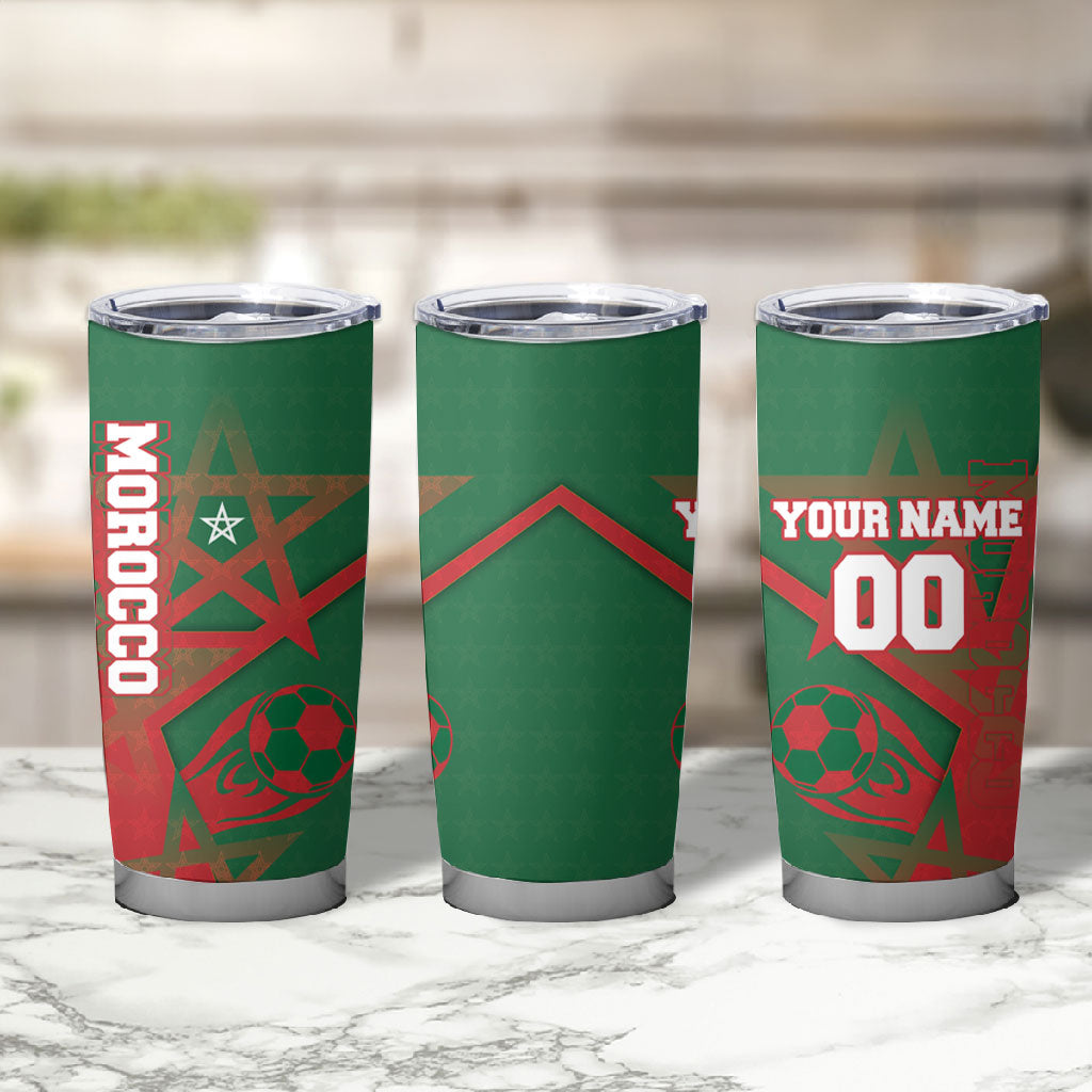 Personalized Morocco Football Tumbler Cup Geometric Star Flag Soccer National Pride