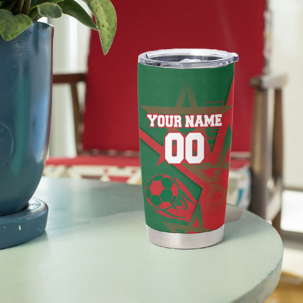 Personalized Morocco Football Tumbler Cup Geometric Star Flag Soccer National Pride