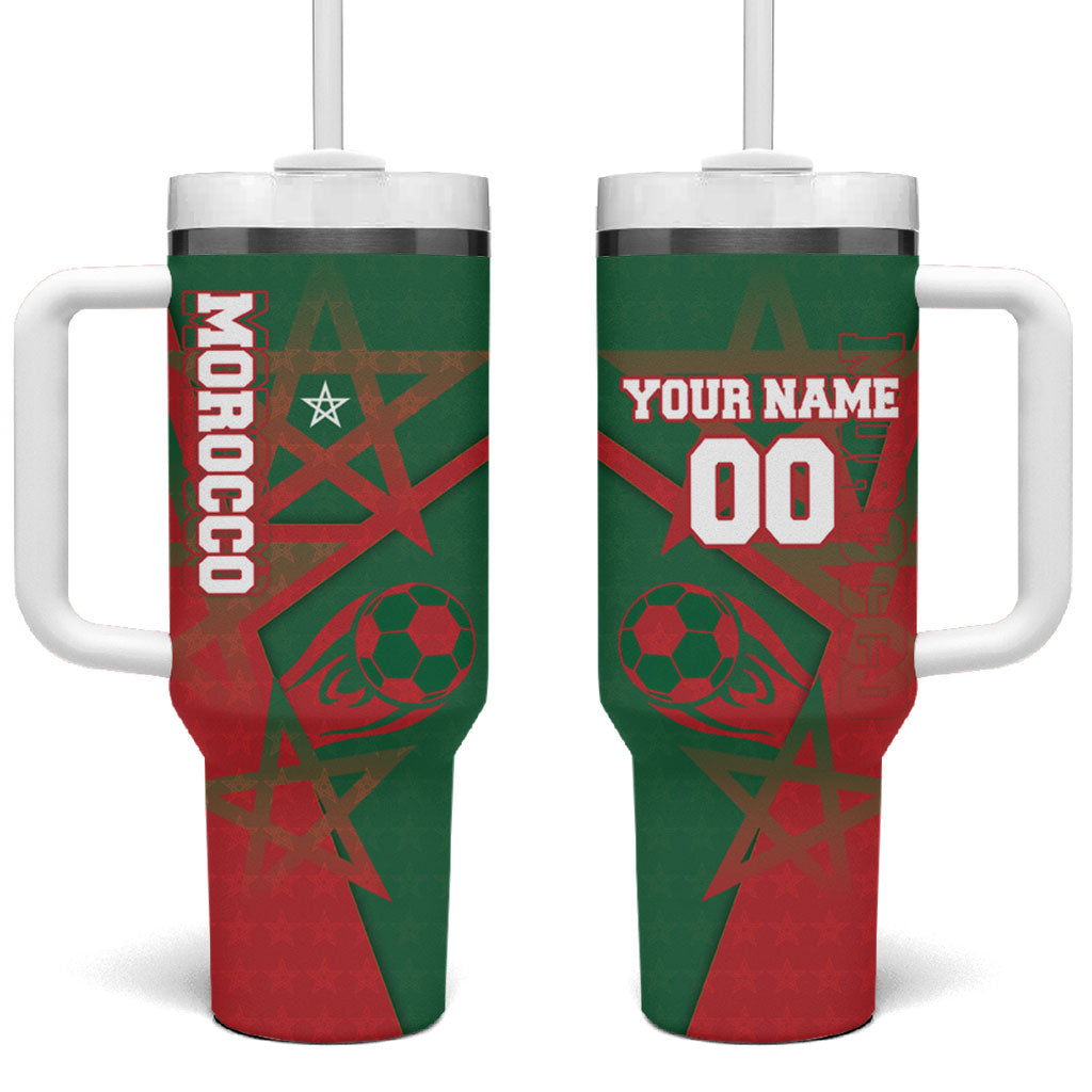 Personalized Morocco Football Tumbler With Handle Geometric Star Flag Soccer National Pride