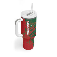 Personalized Morocco Football Tumbler With Handle Geometric Star Flag Soccer National Pride