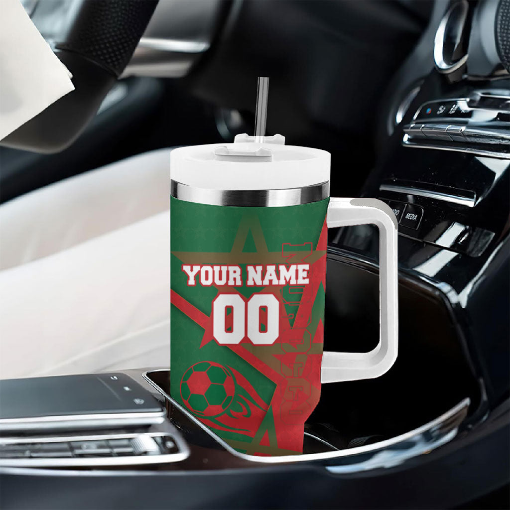 Personalized Morocco Football Tumbler With Handle Geometric Star Flag Soccer National Pride