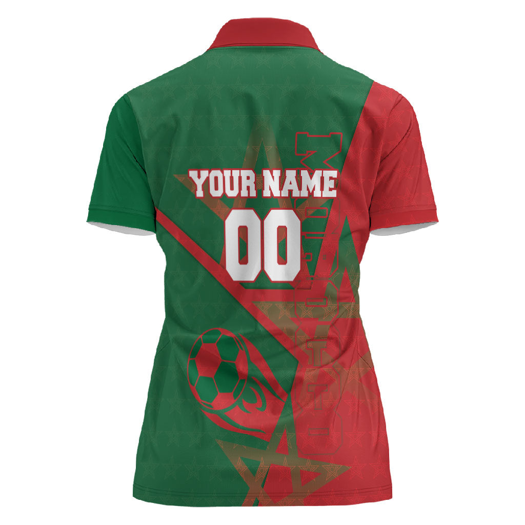 Personalized Morocco Football Women Polo Shirt Geometric Star Flag Soccer National Pride