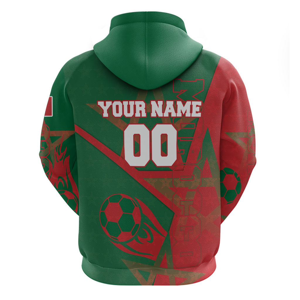 Personalized Morocco Football Zip Hoodie Geometric Star Flag Soccer National Pride