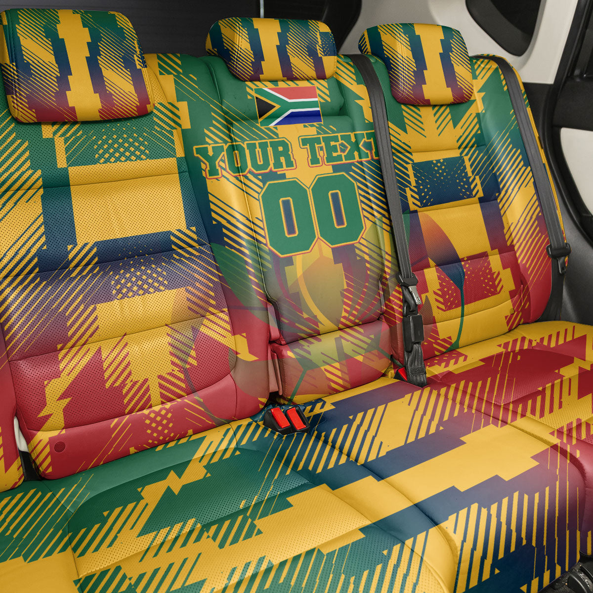 Personalized South Africa Football Back Car Seat Cover South African Flag Inspiration - Soccer Graphic Bold Color Blocks