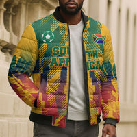Personalized South Africa Football Bomber Puffer Jacket South African Flag Inspiration - Soccer Graphic Bold Color Blocks
