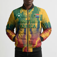 Personalized South Africa Football Bomber Puffer Jacket South African Flag Inspiration - Soccer Graphic Bold Color Blocks