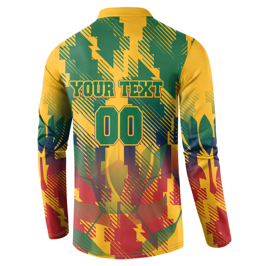Personalized South Africa Football Button Sweatshirt South African Flag Inspiration - Soccer Graphic Bold Color Blocks
