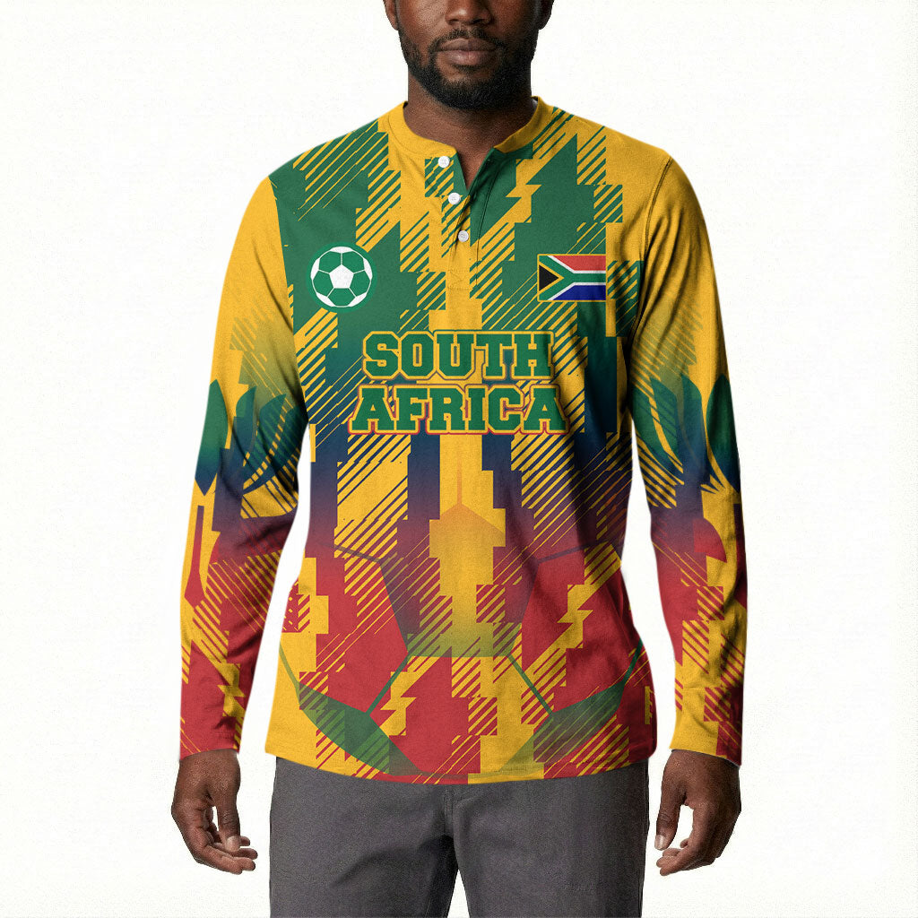Personalized South Africa Football Button Sweatshirt South African Flag Inspiration - Soccer Graphic Bold Color Blocks