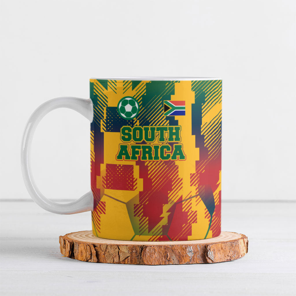 Personalized South Africa Football Ceramic Mug South African Flag Inspiration - Soccer Graphic Bold Color Blocks