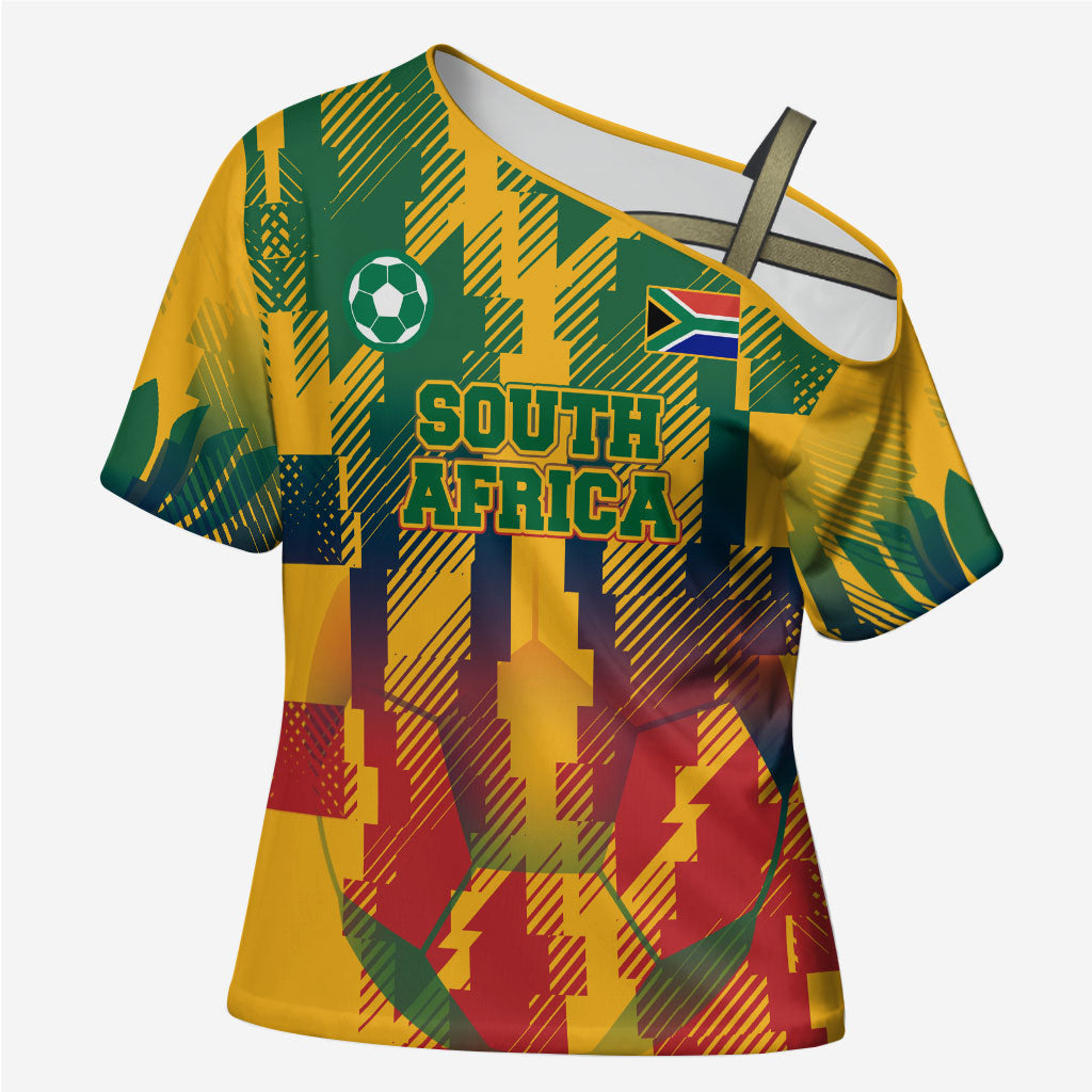 Personalized South Africa Football Cross Shoulder Shirt South African Flag Inspiration - Soccer Graphic Bold Color Blocks