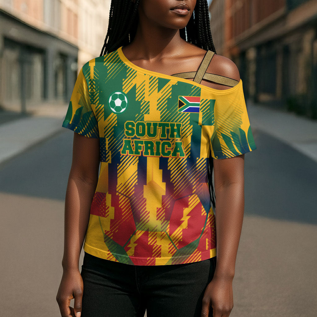 Personalized South Africa Football Cross Shoulder Shirt South African Flag Inspiration - Soccer Graphic Bold Color Blocks