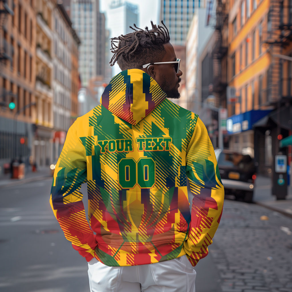 Personalized South Africa Football Hoodie South African Flag Inspiration - Soccer Graphic Bold Color Blocks