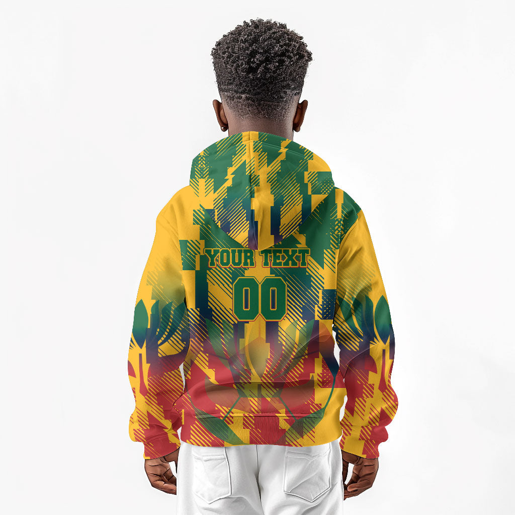 Personalized South Africa Football Kid Hoodie South African Flag Inspiration - Soccer Graphic Bold Color Blocks