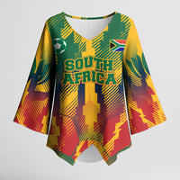 Personalized South Africa Football Kimono Sleeve Blouse South African Flag Inspiration - Soccer Graphic Bold Color Blocks