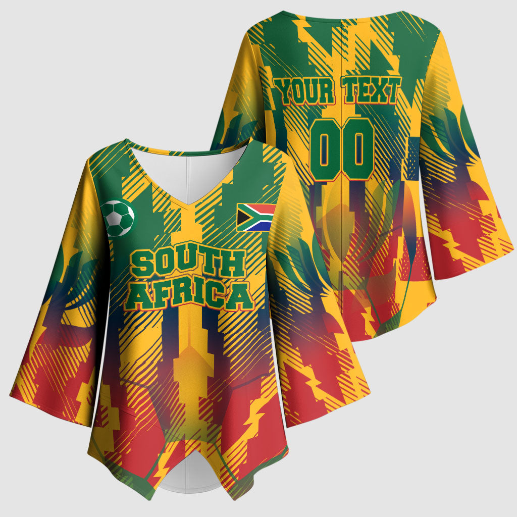 Personalized South Africa Football Kimono Sleeve Blouse South African Flag Inspiration - Soccer Graphic Bold Color Blocks