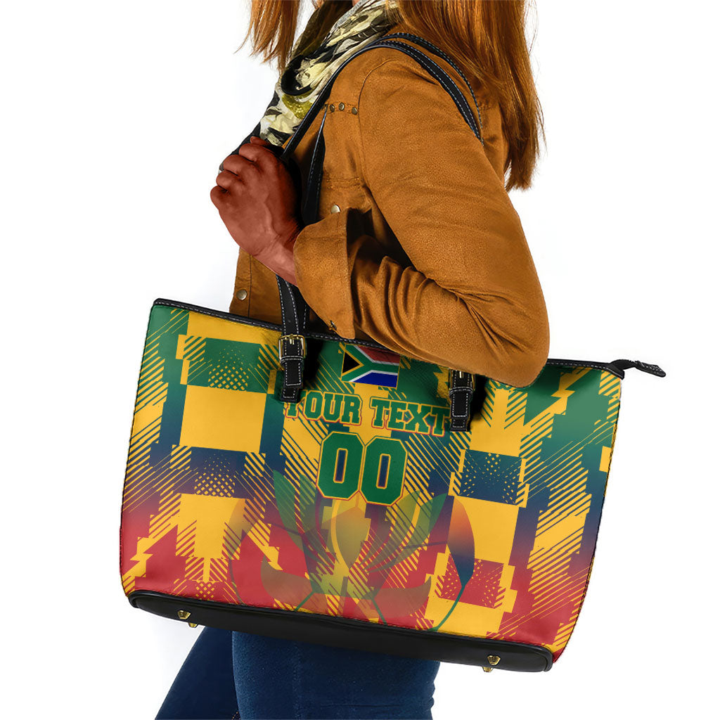 Personalized South Africa Football Leather Tote Bag South African Flag Inspiration - Soccer Graphic Bold Color Blocks