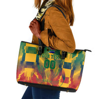 Personalized South Africa Football Leather Tote Bag South African Flag Inspiration - Soccer Graphic Bold Color Blocks