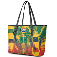 Personalized South Africa Football Leather Tote Bag South African Flag Inspiration - Soccer Graphic Bold Color Blocks