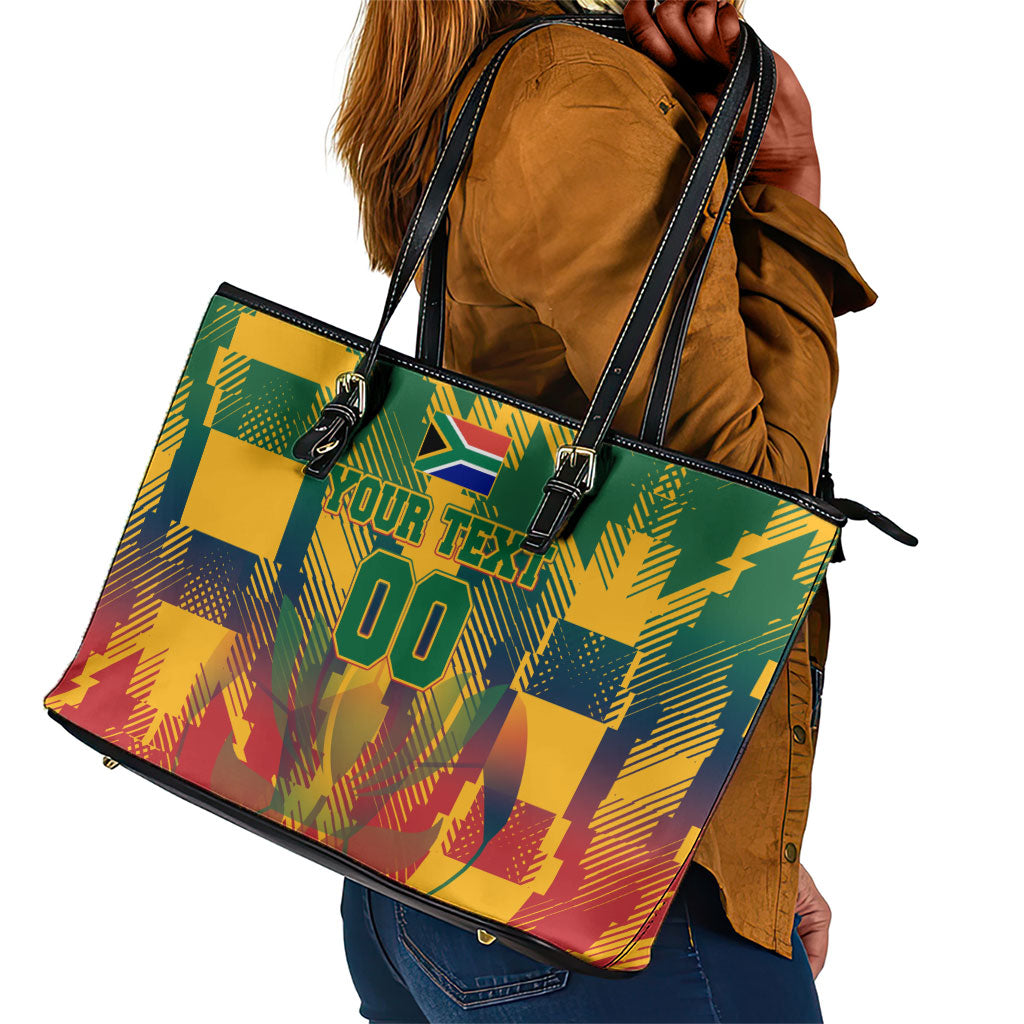 Personalized South Africa Football Leather Tote Bag South African Flag Inspiration - Soccer Graphic Bold Color Blocks