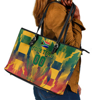 Personalized South Africa Football Leather Tote Bag South African Flag Inspiration - Soccer Graphic Bold Color Blocks