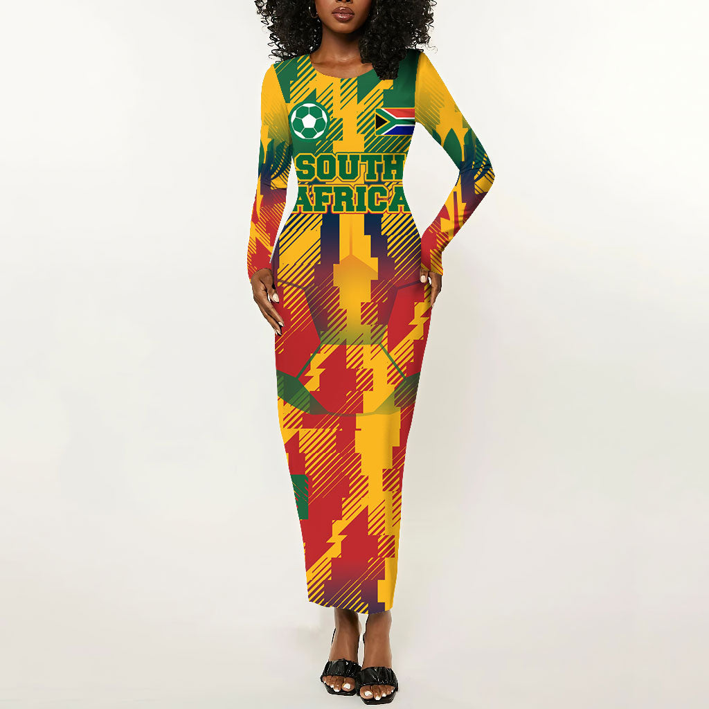 Personalized South Africa Football Long Sleeve Bodycon Dress South African Flag Inspiration - Soccer Graphic Bold Color Blocks