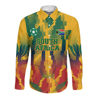 Personalized South Africa Football Long Sleeve Button Shirt South African Flag Inspiration - Soccer Graphic Bold Color Blocks