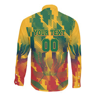 Personalized South Africa Football Long Sleeve Button Shirt South African Flag Inspiration - Soccer Graphic Bold Color Blocks