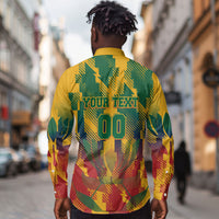Personalized South Africa Football Long Sleeve Button Shirt South African Flag Inspiration - Soccer Graphic Bold Color Blocks