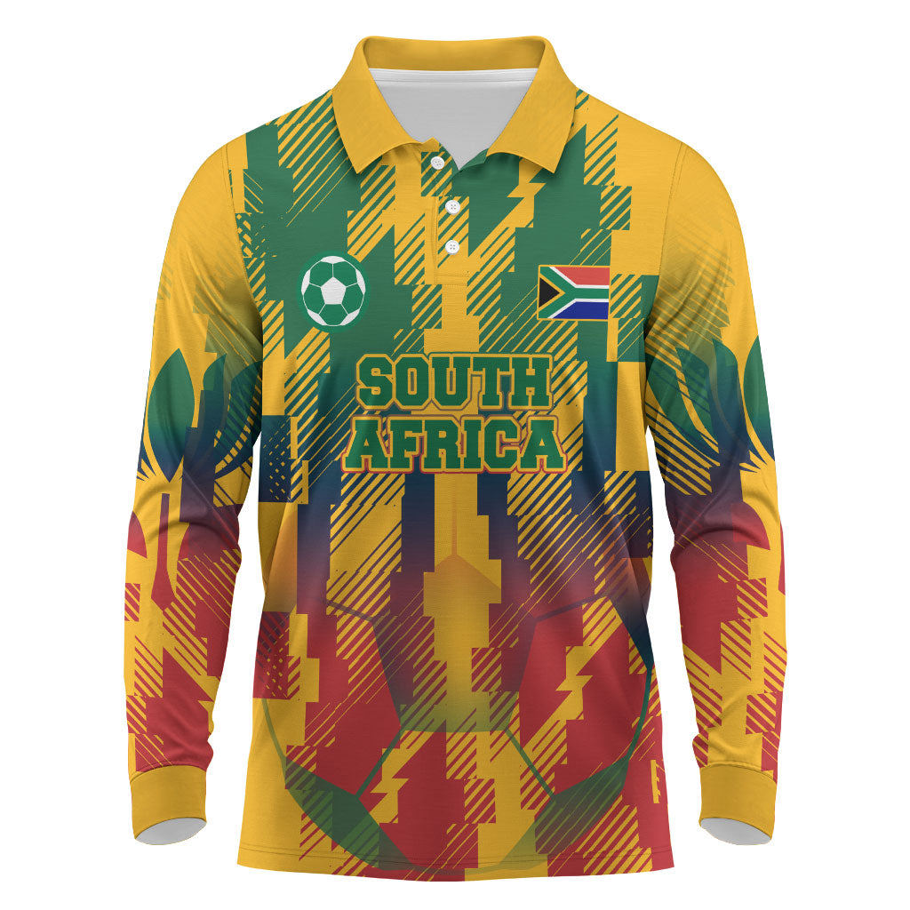 Personalized South Africa Football Long Sleeve Polo Shirt South African Flag Inspiration - Soccer Graphic Bold Color Blocks