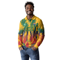 Personalized South Africa Football Long Sleeve Polo Shirt South African Flag Inspiration - Soccer Graphic Bold Color Blocks