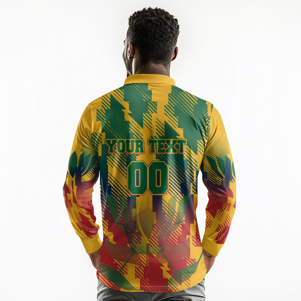 Personalized South Africa Football Long Sleeve Polo Shirt South African Flag Inspiration - Soccer Graphic Bold Color Blocks