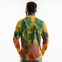 Personalized South Africa Football Long Sleeve Polo Shirt South African Flag Inspiration - Soccer Graphic Bold Color Blocks